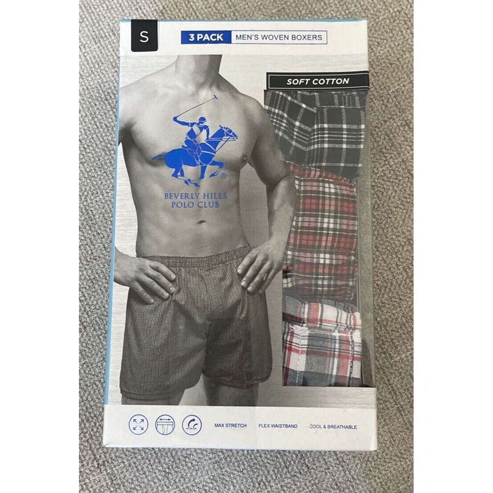 Beverly Hills Polo Club Men's Woven Boxers Soft Cotton 3 Pack  Size Small NEW